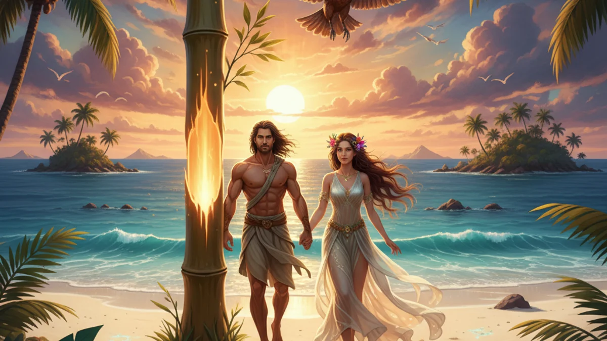 Malakas and Maganda - Creation Myths story illustration from Filipino Mythology