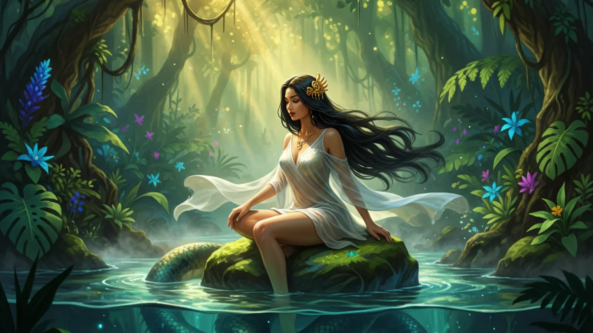 Mama Dlo Water Spirit - Supernatural Beings story illustration from Caribbean Folklore