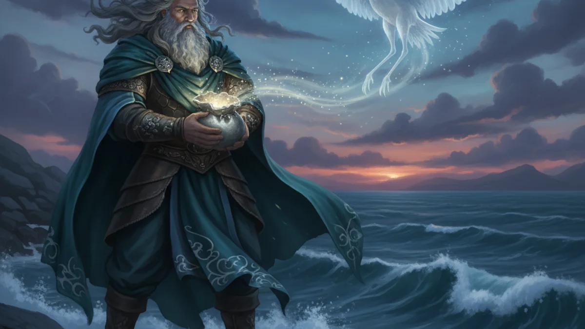 Illustration for Manannán and the Crane Bag - a irish gods and goddesses Celtic Myths story with moral lessons