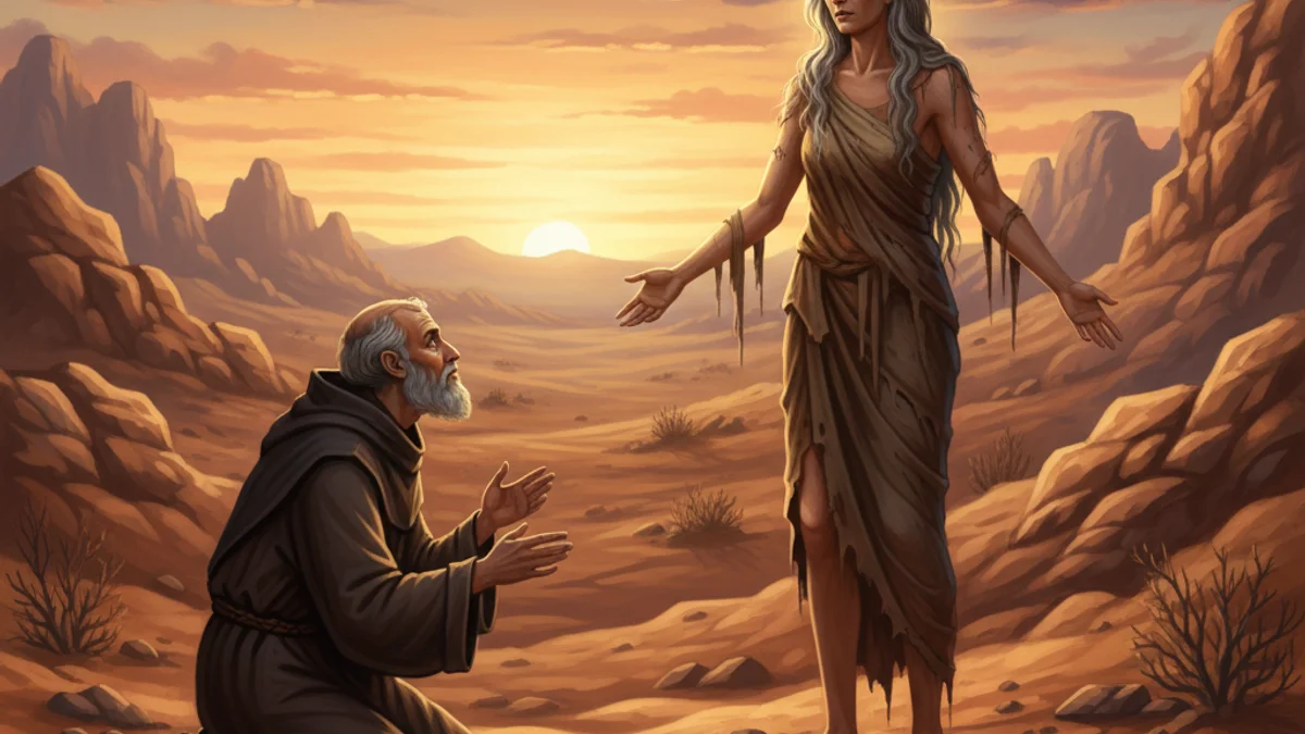 Illustration for Mary of Egypt - a desert fathers Early Christian Saints Lives story with moral lessons