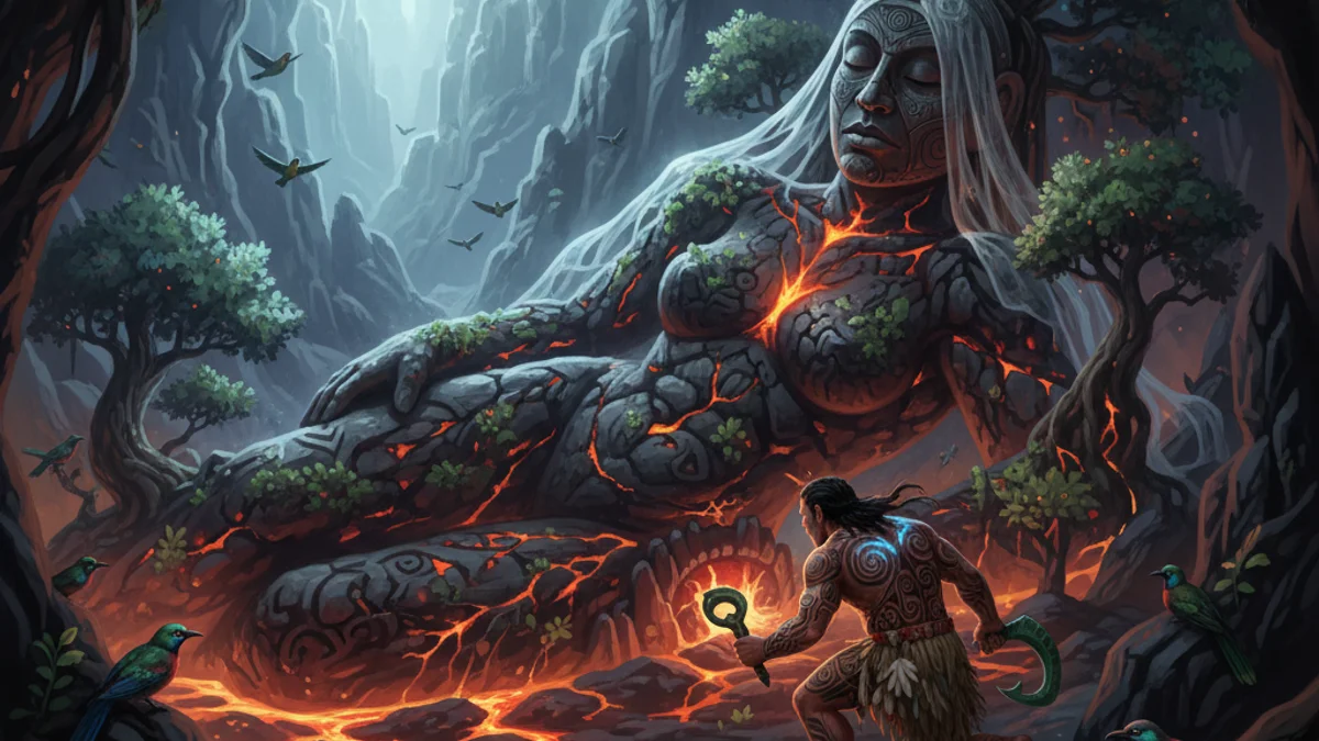 Maui and the Goddess of Death - Maui Legends story illustration from Polynesian Mythology