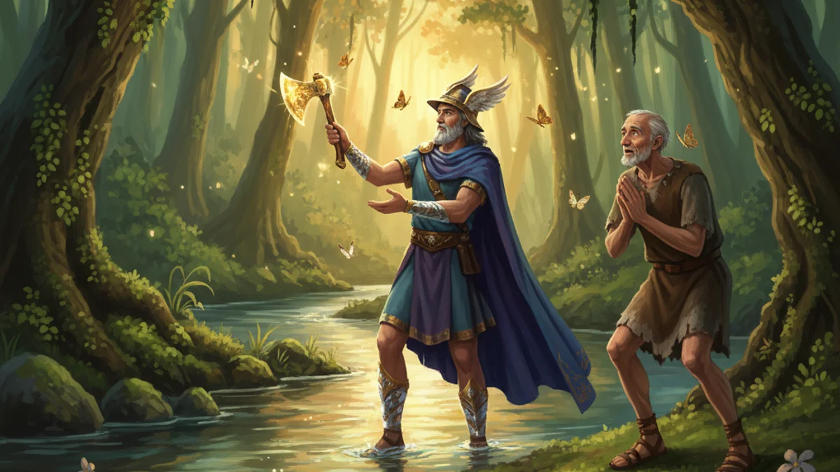 Mercury and the Woodman - Additional Aesop story illustration from Greek Fables