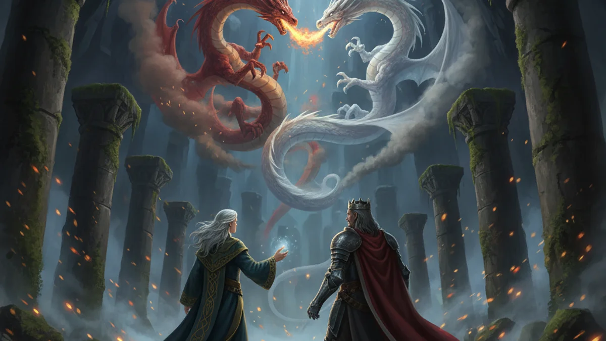 Merlin and the Dragons - Tales of Merlin story illustration from Arthurian Legends