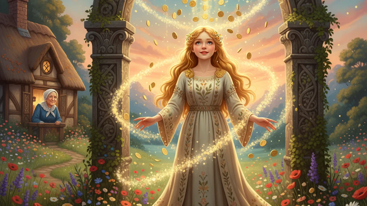 Mother Holle - Brothers Grimm Stories story illustration from European Folklore