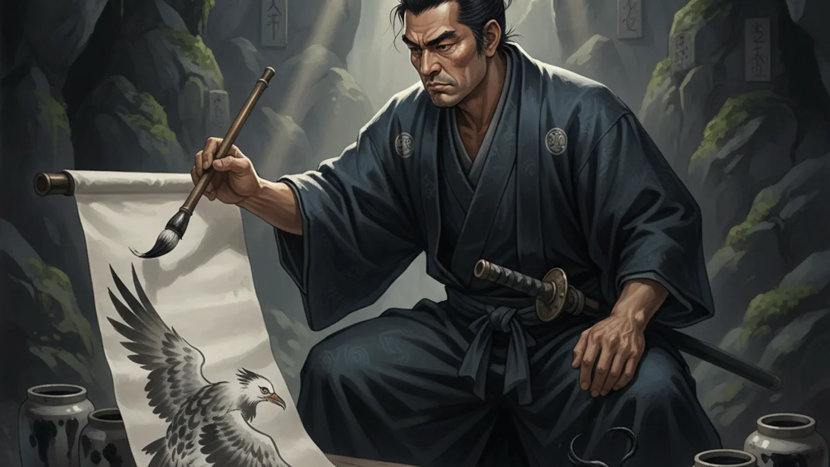 Illustration for Musashi as Artist - a legends of miyamoto musashi Japanese Samurai Legends story with moral lessons