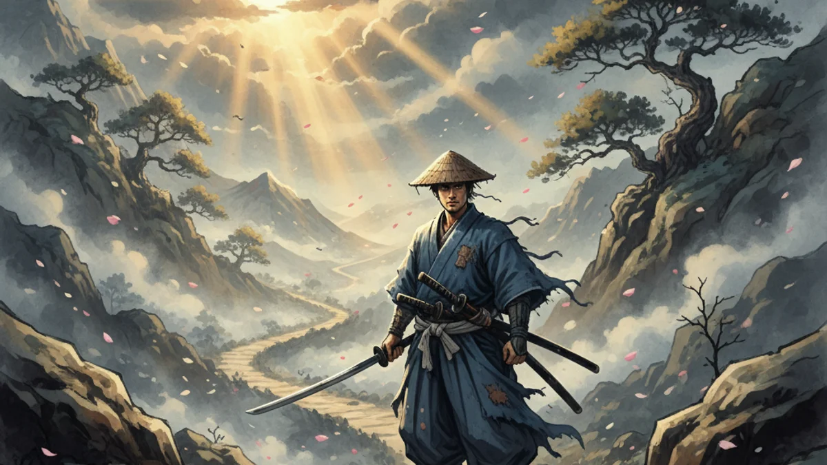 Musashi's Wandering Years - Legends of Miyamoto Musashi story illustration from Japanese Samurai Legends