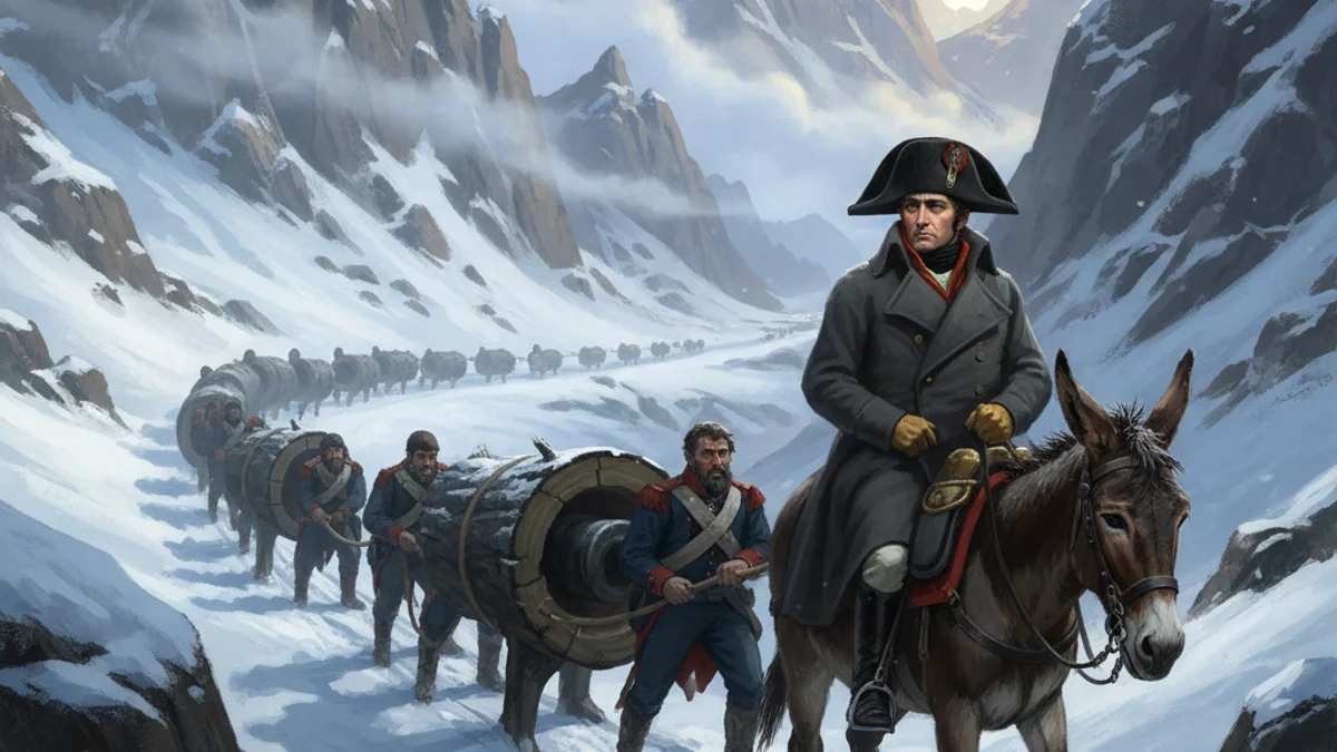 Illustration for Napoleon Crosses the Alps - a napoleon leadership stories Tales of Historical Figures story with moral lessons