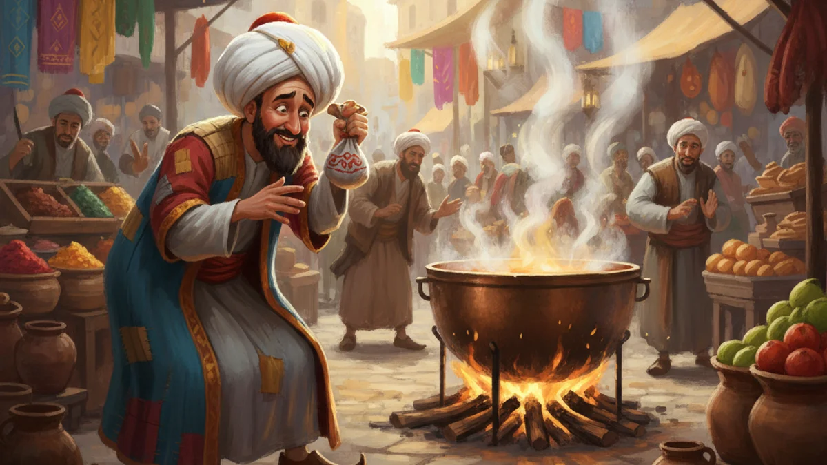 Nasreddin and the Smell of Soup - Classic Tales story illustration from Turkish Folklore