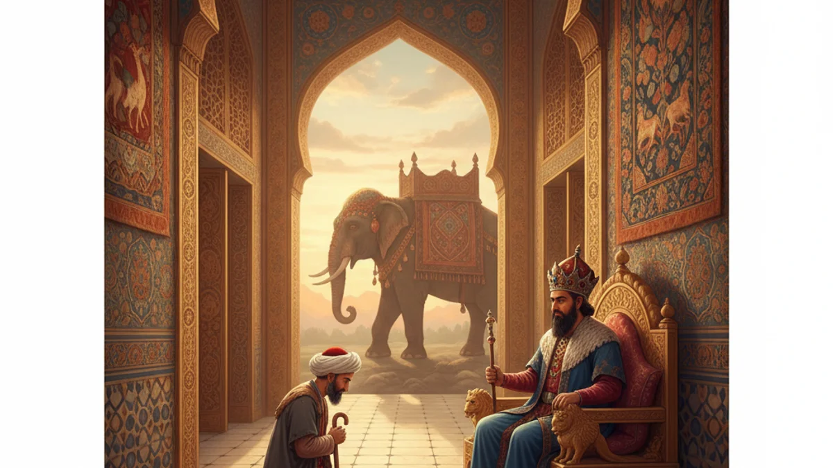 Illustration for Nasrudin and the Elephant - a mulla nasrudin tales Sufi Parables story with moral lessons
