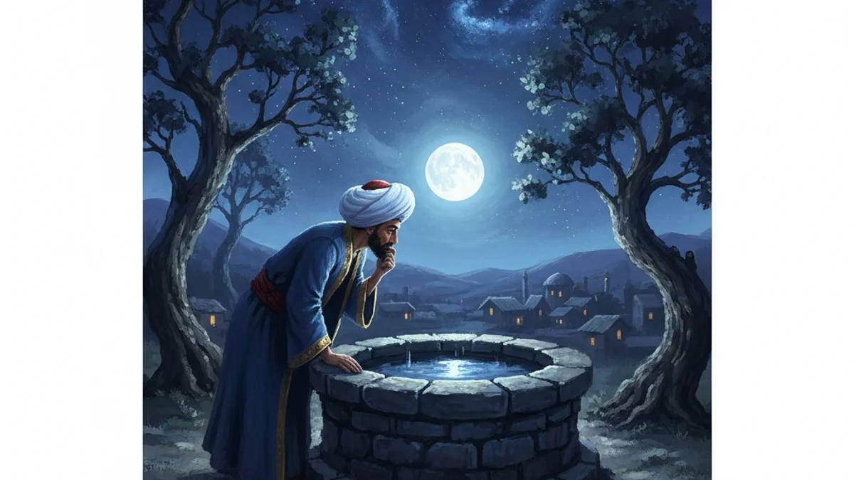 Illustration for Nasrudin and the Moon - a mulla nasrudin tales Sufi Parables story with moral lessons