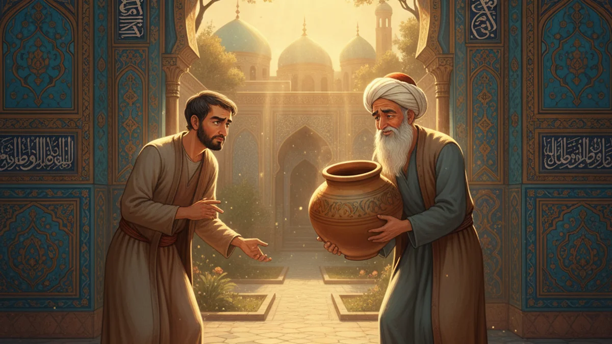 Illustration for Nasrudin and the Pot - a mulla nasrudin tales Sufi Parables story with moral lessons