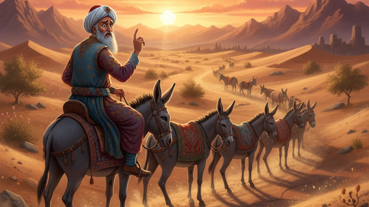 Nasrudin Counts His Donkeys - Mulla Nasrudin Tales story illustration from Sufi Parables