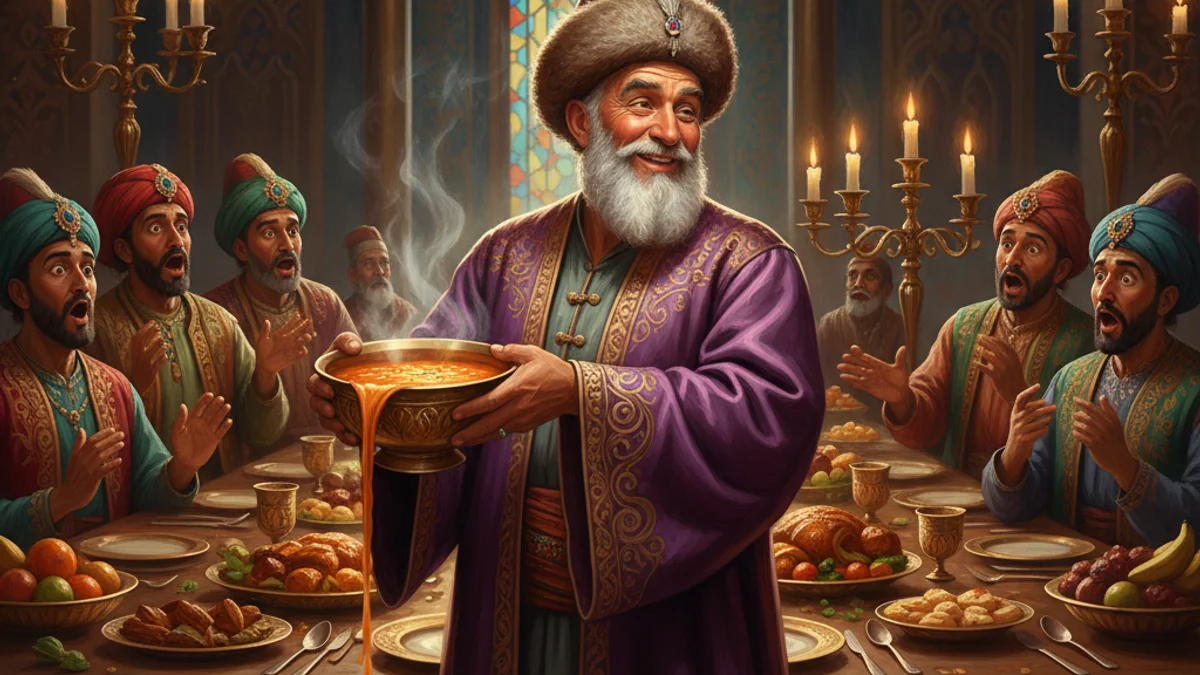 Nasrudin Feeds His Coat - Mulla Nasrudin Tales story illustration from Sufi Parables