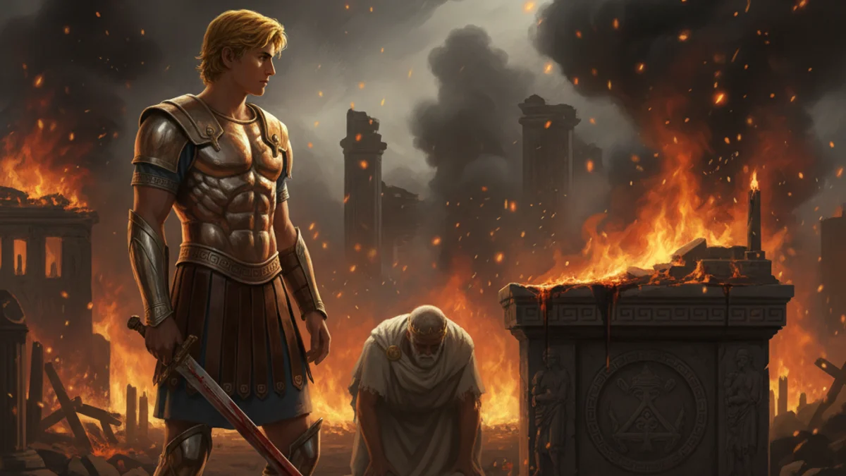 Illustration for Neoptolemus at Troy - a famous myths Greek Myths story with moral lessons