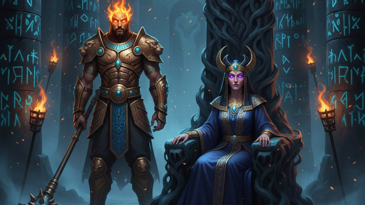 Nergal and Ereshkigal - Sumerian Gods story illustration from Mesopotamian Mythology