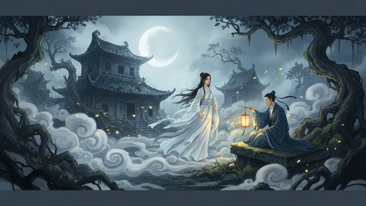 Illustration for Nie Xiaoqian - a ghost stories Chinese Legends story with moral lessons