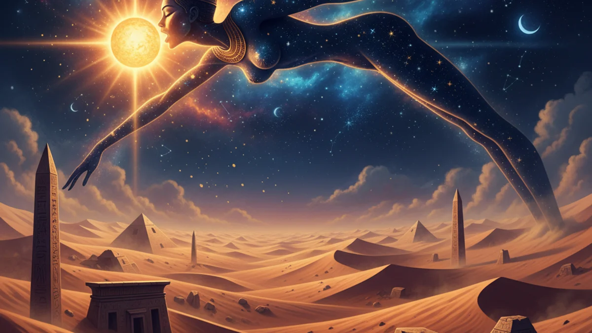 Illustration for Nut Swallows the Sun - a gods and goddesses Egyptian Mythology story with moral lessons