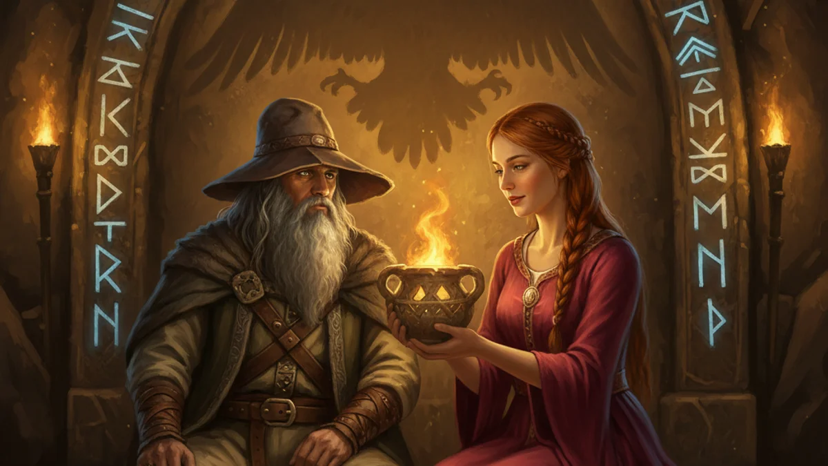 Illustration for Odin and Gunnlod - a additional tales Norse Myths story with moral lessons