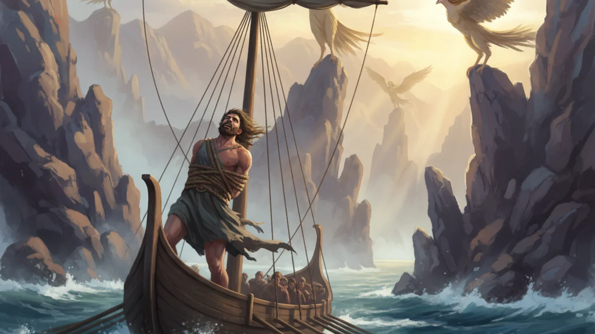 Illustration for Odysseus and the Sirens - a heroes Greek Myths story with moral lessons