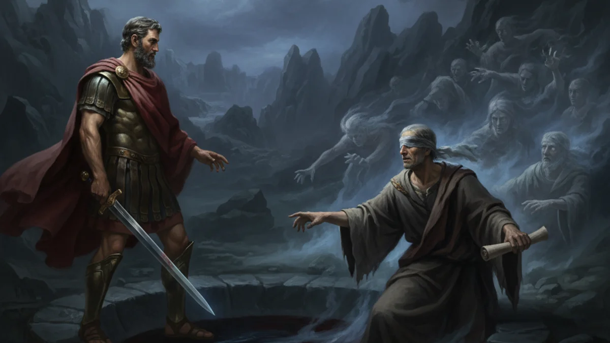 Odysseus Consults the Dead - Underworld Journeys story illustration from Cross-Cultural Themes