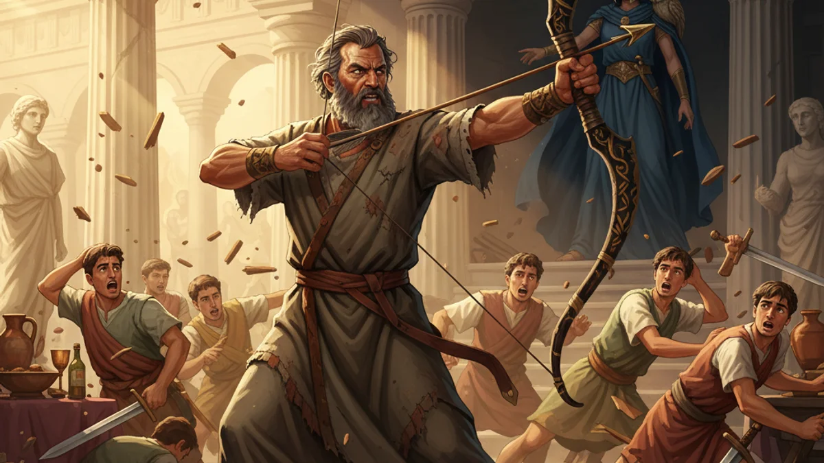 Illustration for Odysseus Returns Home - a heroes Greek Myths story with moral lessons