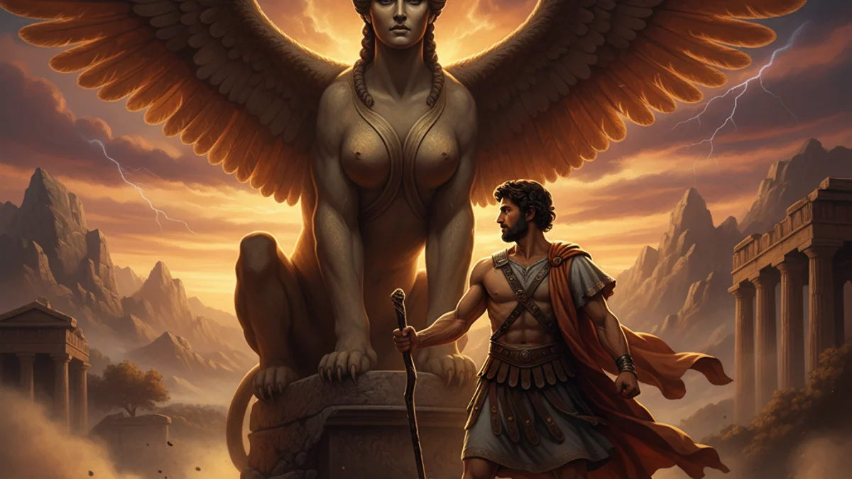 Illustration for Oedipus and the Oracle - a heroes Greek Myths story with moral lessons