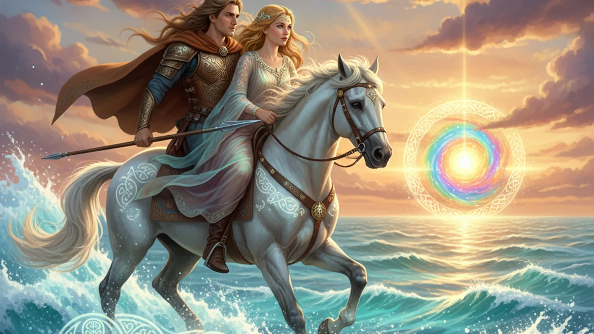 Illustration for Oisín and Niamh - a famous legends Celtic Myths story with moral lessons