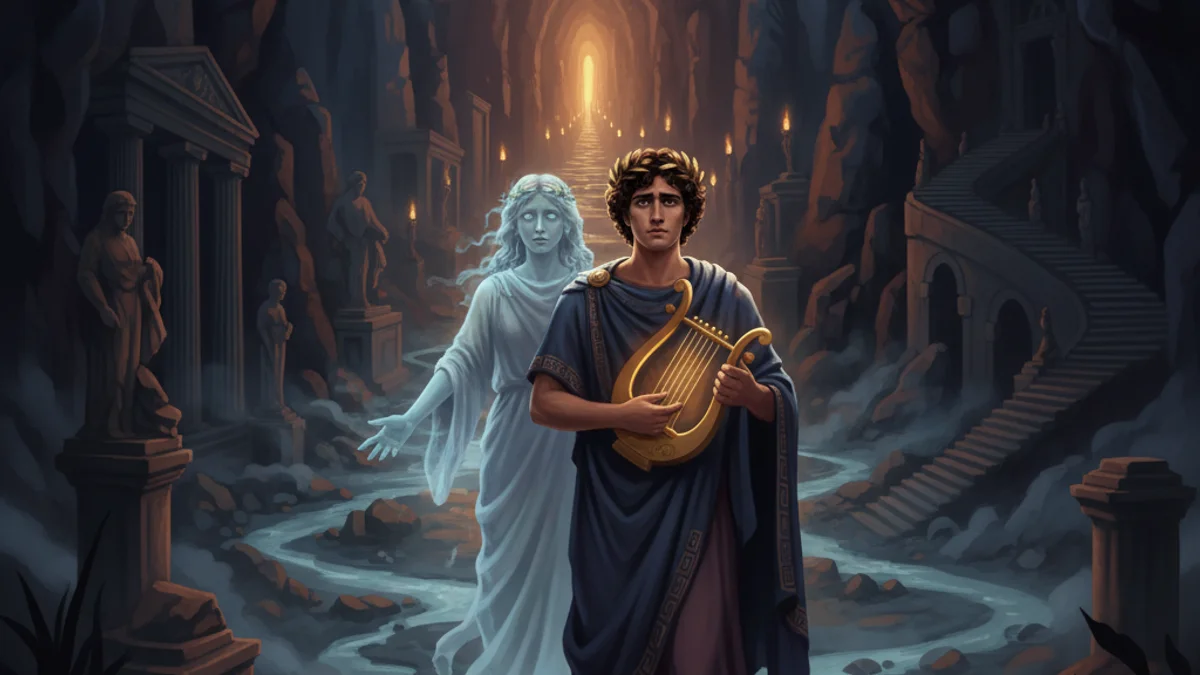 Illustration for Orpheus and Eurydice - a heroes Greek Myths story with moral lessons