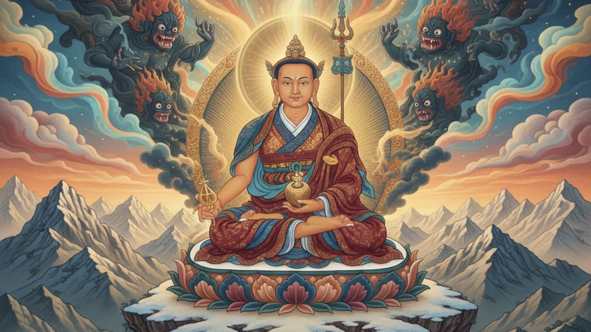 Padmasambhava Tames the Demons - Buddhist Tales story illustration from Tibetan Folklore