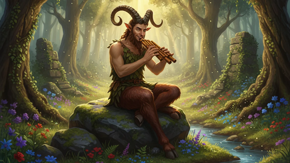 Illustration for Pan the Goat God - a mythical creatures Greek Myths story with moral lessons