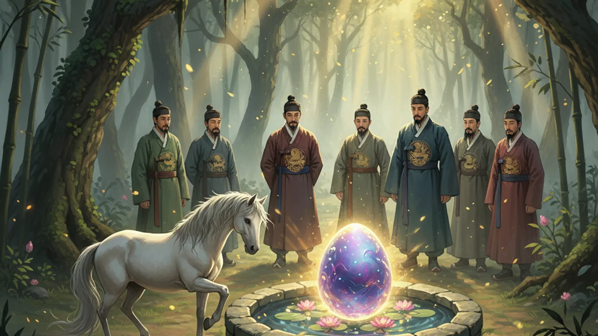 Park Hyeokgeose and the Egg - Foundation Myths story illustration from Korean Mythology