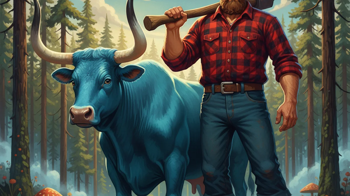 Paul Bunyan and Babe - American Outlaws story illustration from Legendary Outlaws