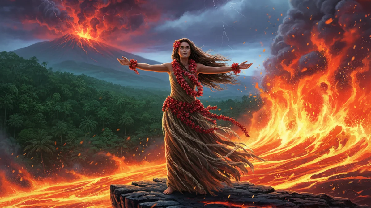 Pele and Hi'iaka - Hawaiian Myths story illustration from Polynesian Mythology