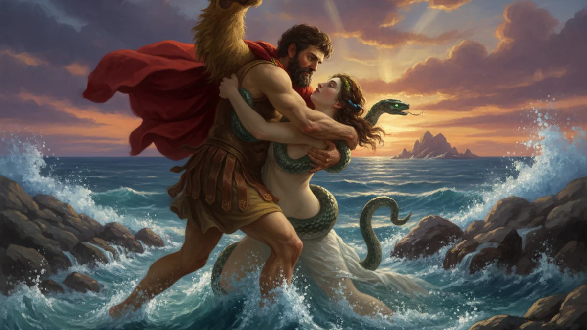 Illustration for Peleus and Thetis - a heroes Greek Myths story with moral lessons