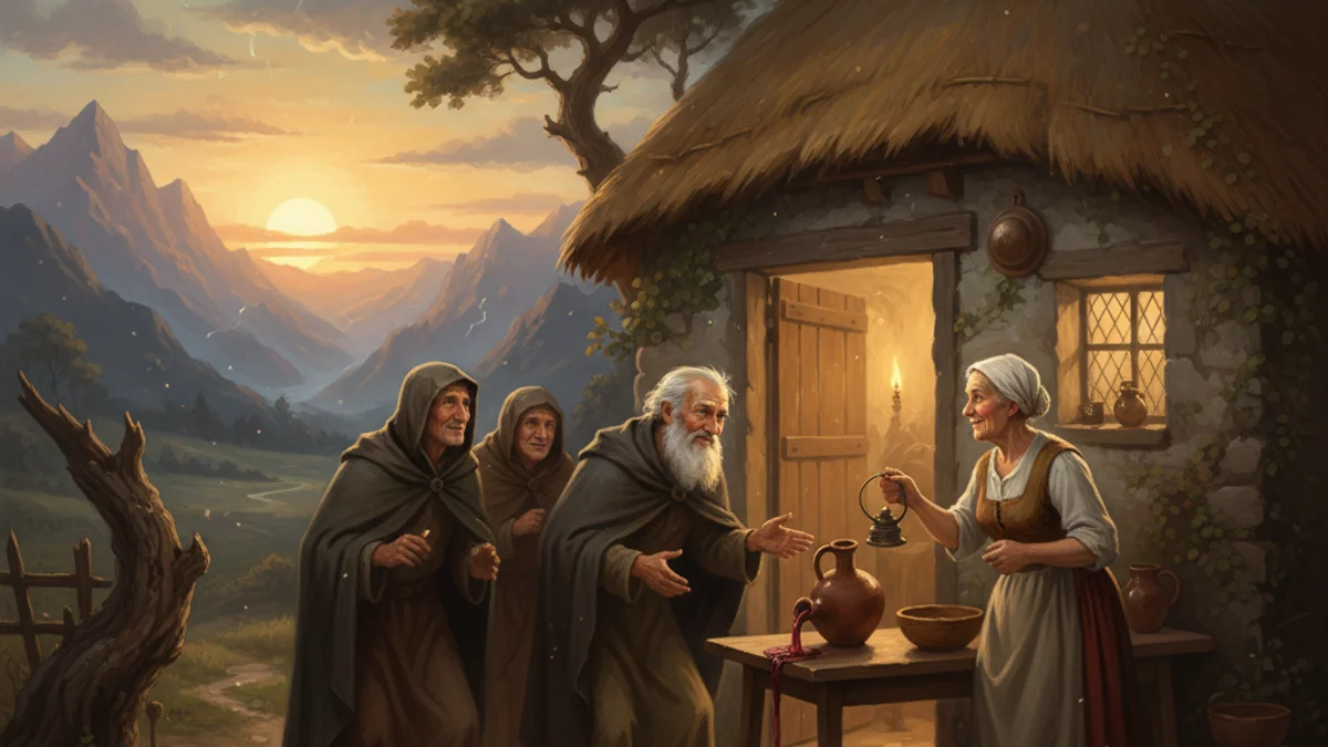 Illustration for Philemon and Baucis - a famous myths Greek Myths story with moral lessons