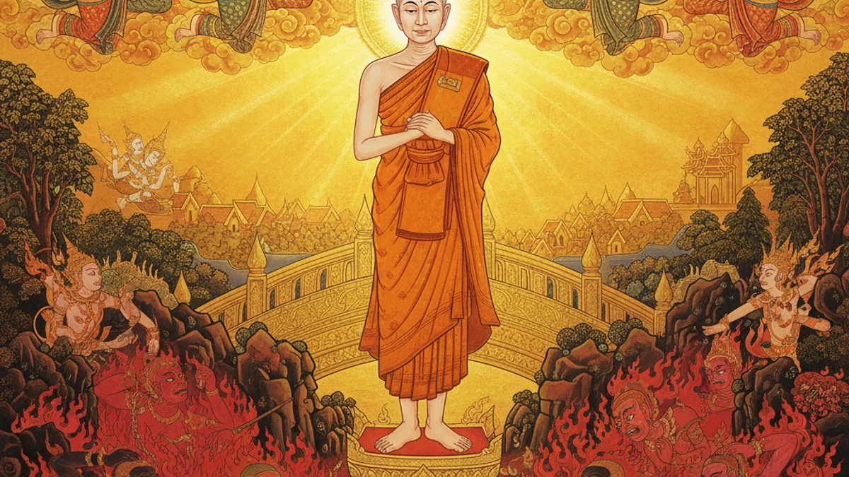 Phra Malai Visits Hell and Heaven - Buddhist Tales story illustration from Thai Folklore