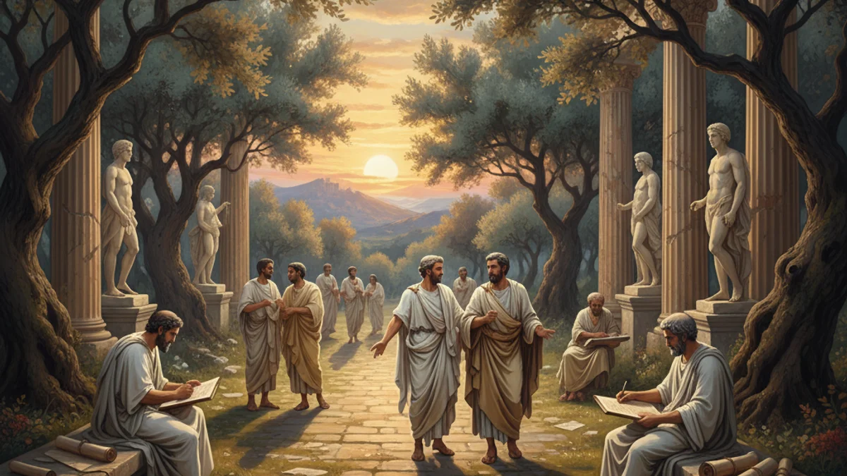 Illustration for Plato's Academy - a tales of ancient thinkers Stories of Famous Philosophers story with moral lessons