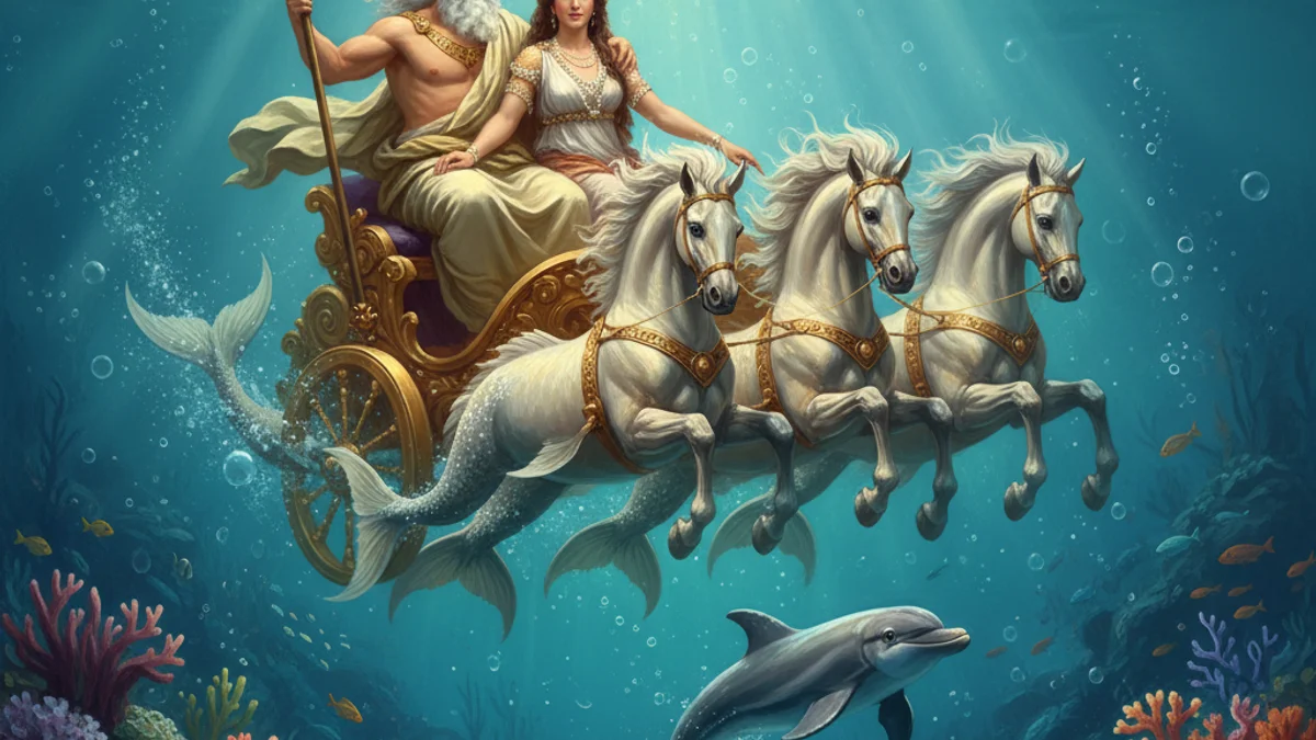 Illustration for Poseidon and Amphitrite - a olympian gods Greek Myths story with moral lessons