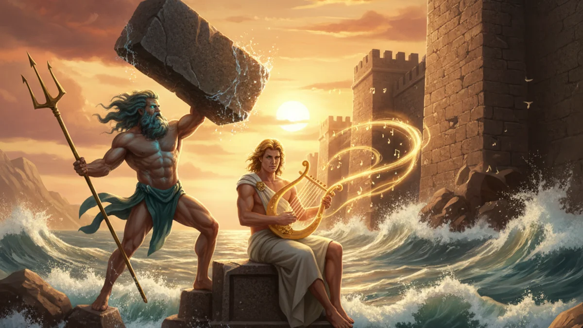Illustration for Poseidon and the Walls of Troy - a olympian gods Greek Myths story with moral lessons