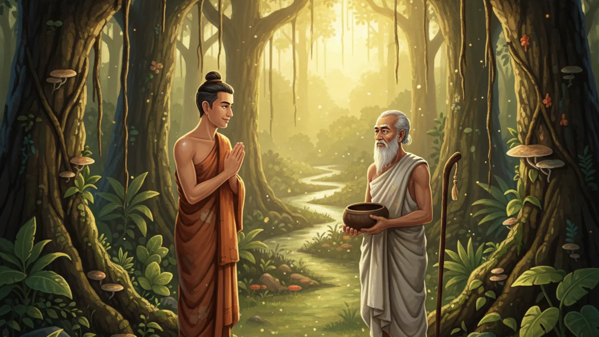 Illustration for Prince Vessantara's Generosity - a stories of buddha's past lives Buddhist Jataka Tales story with moral lessons
