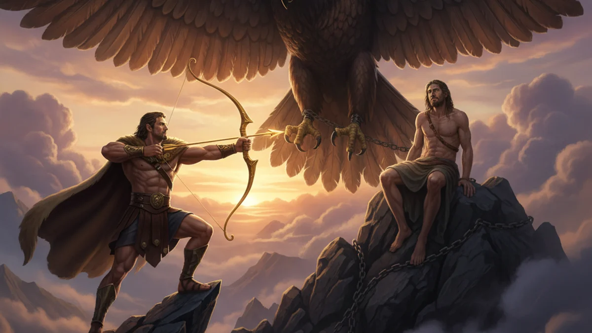 Illustration for Prometheus and Heracles - a titans Greek Myths story with moral lessons