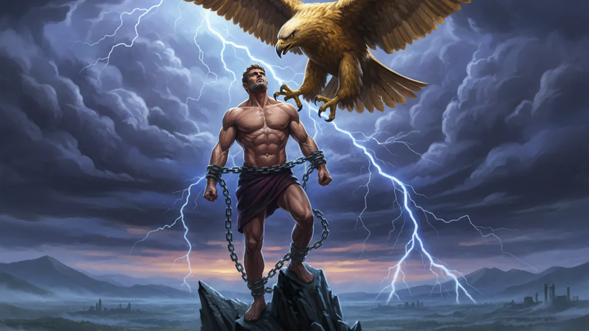 Illustration for Prometheus Bound - a titans Greek Myths story with moral lessons