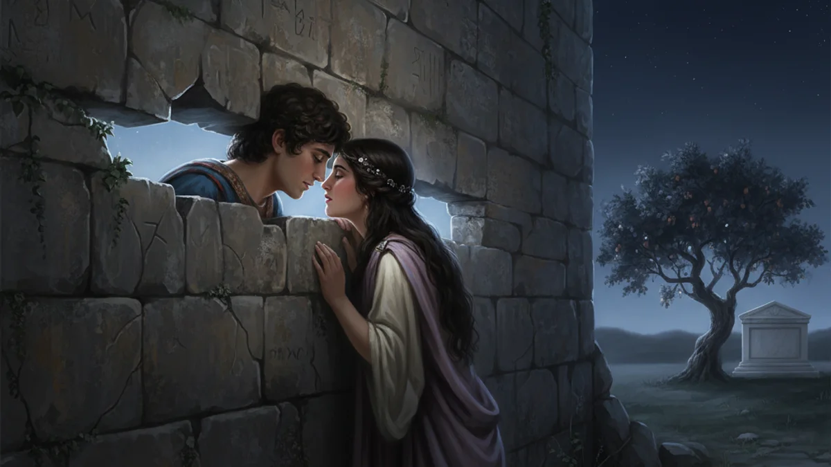 Illustration for Pyramus and Thisbe (Extended) - a love stories from legend Cross-Cultural Themes story with moral lessons