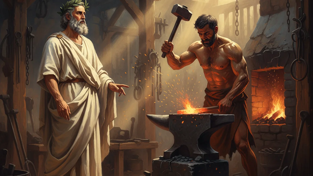Illustration for Pythagoras and the Blacksmith - a tales of ancient thinkers Stories of Famous Philosophers story with moral lessons
