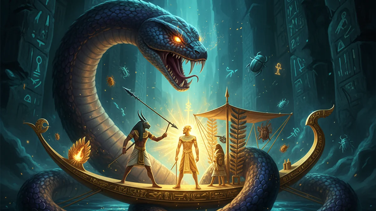 Illustration for Ra and Apophis - a gods and goddesses Egyptian Mythology story with moral lessons