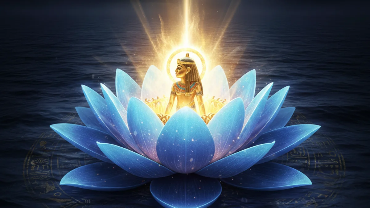 Illustration for Ra Emerges from the Lotus - a creation myths Egyptian Mythology story with moral lessons