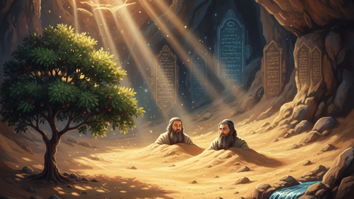 Illustration for Rabbi Shimon in the Cave - a talmudic stories Jewish Folklore story with moral lessons