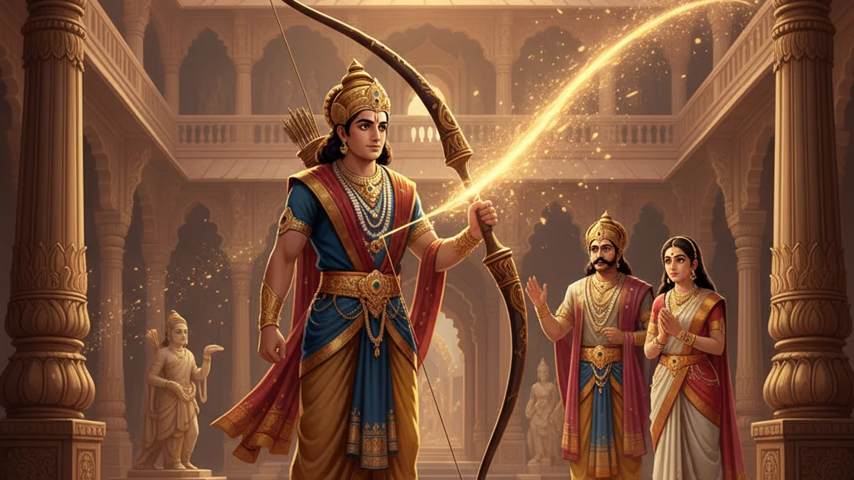 Rama Breaks the Bow - Stories from the Ramayana story illustration from Hindu Epics