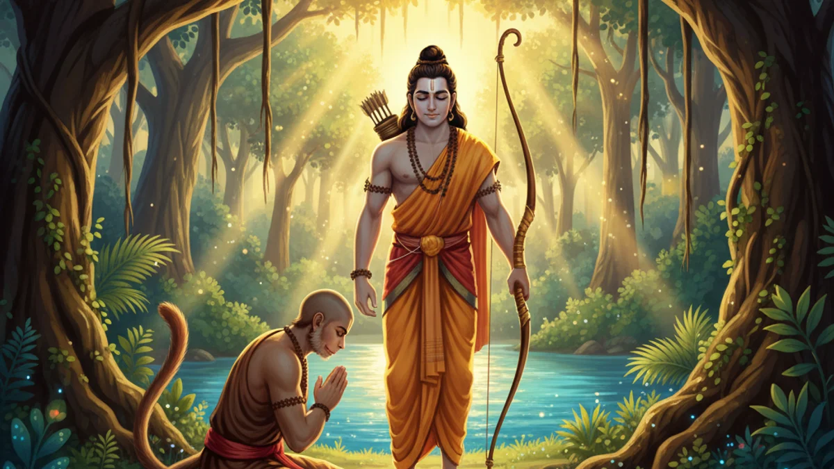 Rama Meets Hanuman - Stories from the Ramayana story illustration from Hindu Epics