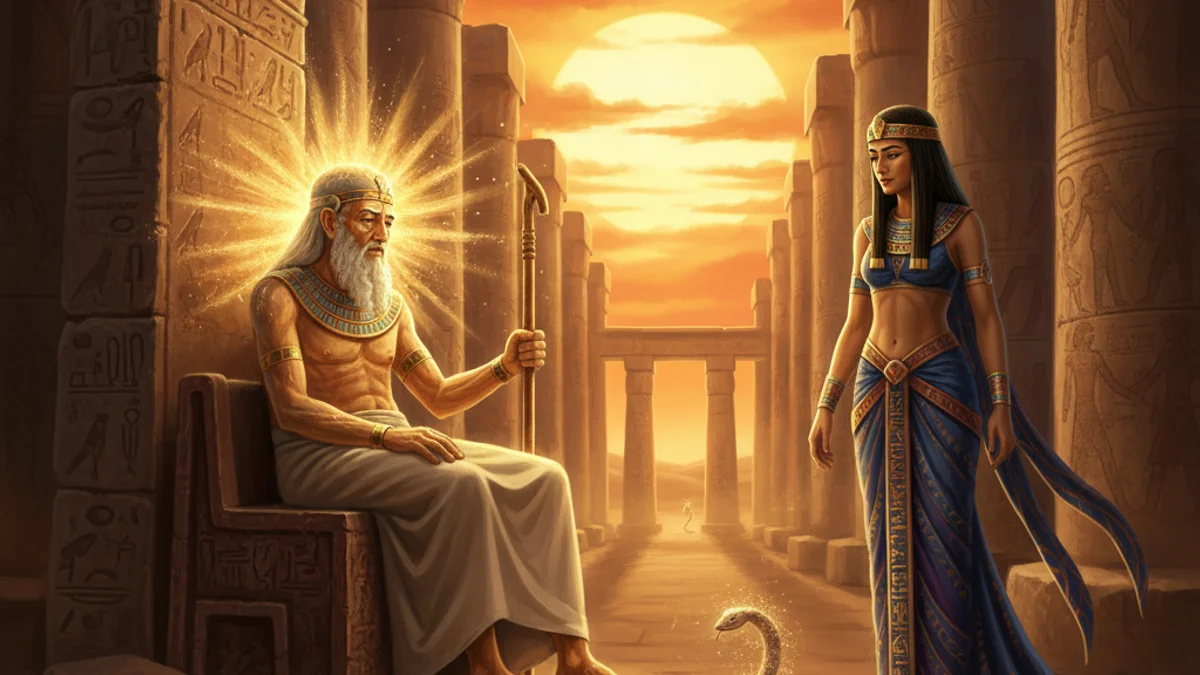 Illustration for Ra's Secret Name - a gods and goddesses Egyptian Mythology story with moral lessons